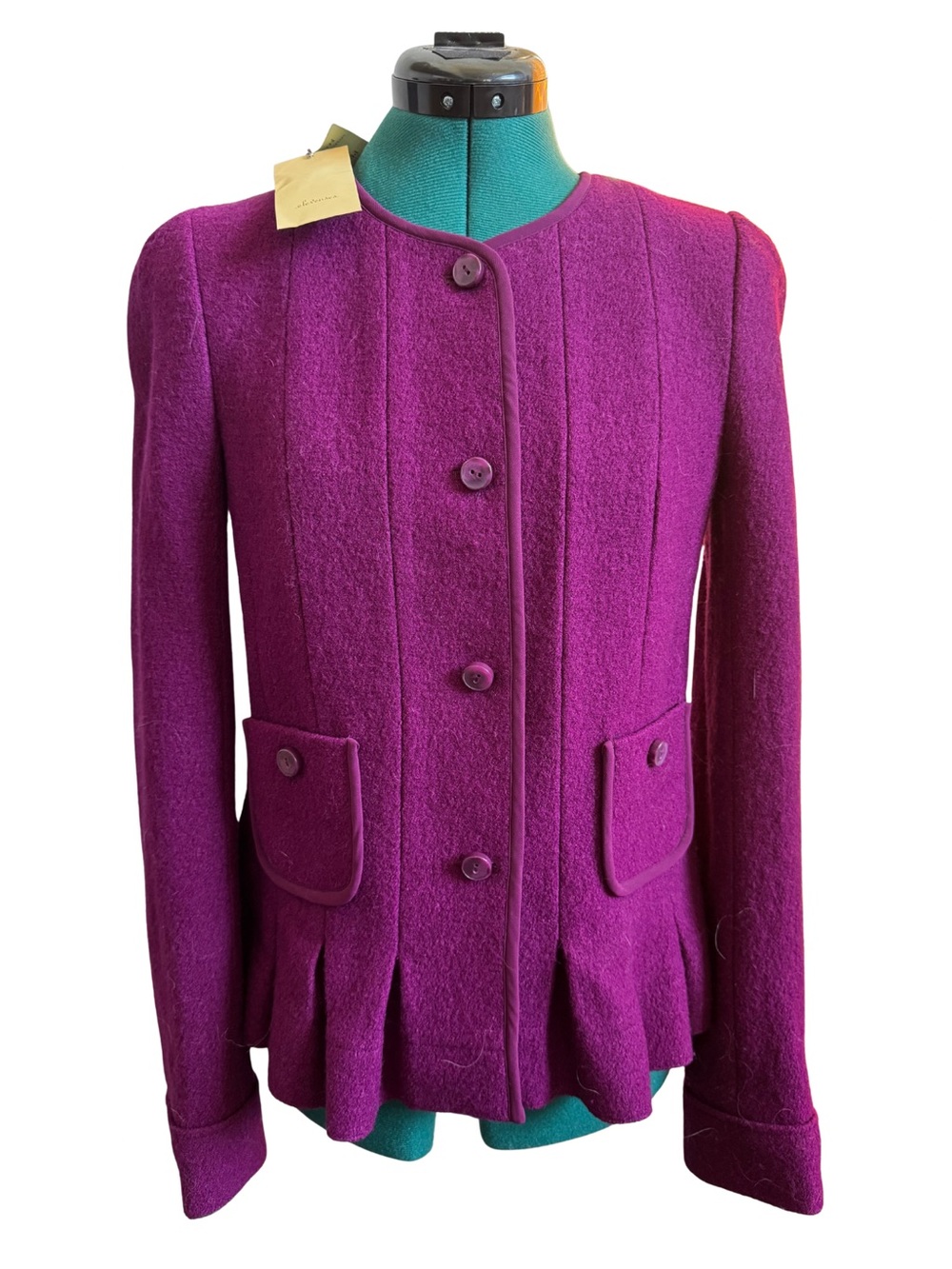 NWT Anthropologie Elevenses Wool Blend Peplum Jacket Magenta Size 8